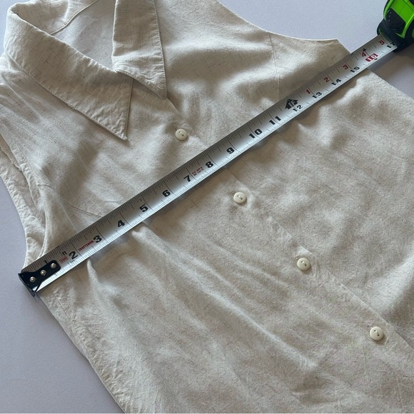 VINTAGE Y2K 90s Sleeveless Button Up Linen Blend White Blouse Small - Picture 6 of 8